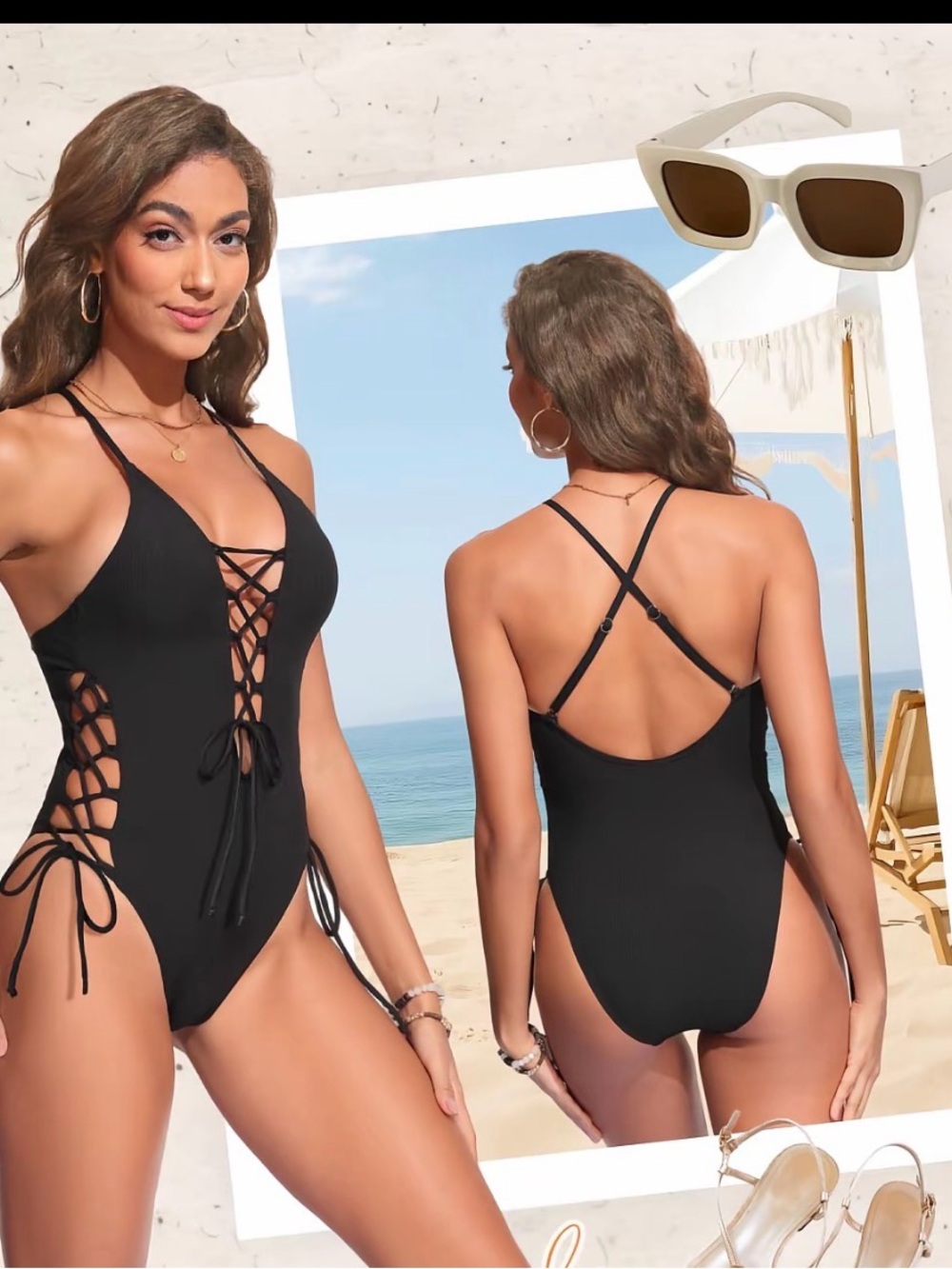 Black Lace-Up One-Piece Swimsuit - Picture 2 of 2